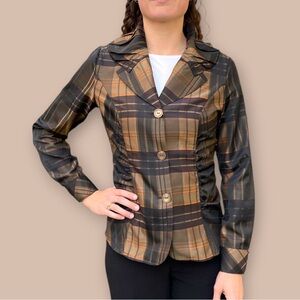 Vintage Puli Plaid Blouse in Black, Brown, and Tan